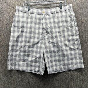 Izod PerformX Golf Shorts Mens 36 Gray Plaid Chino Stretch Performance 9 Inseam